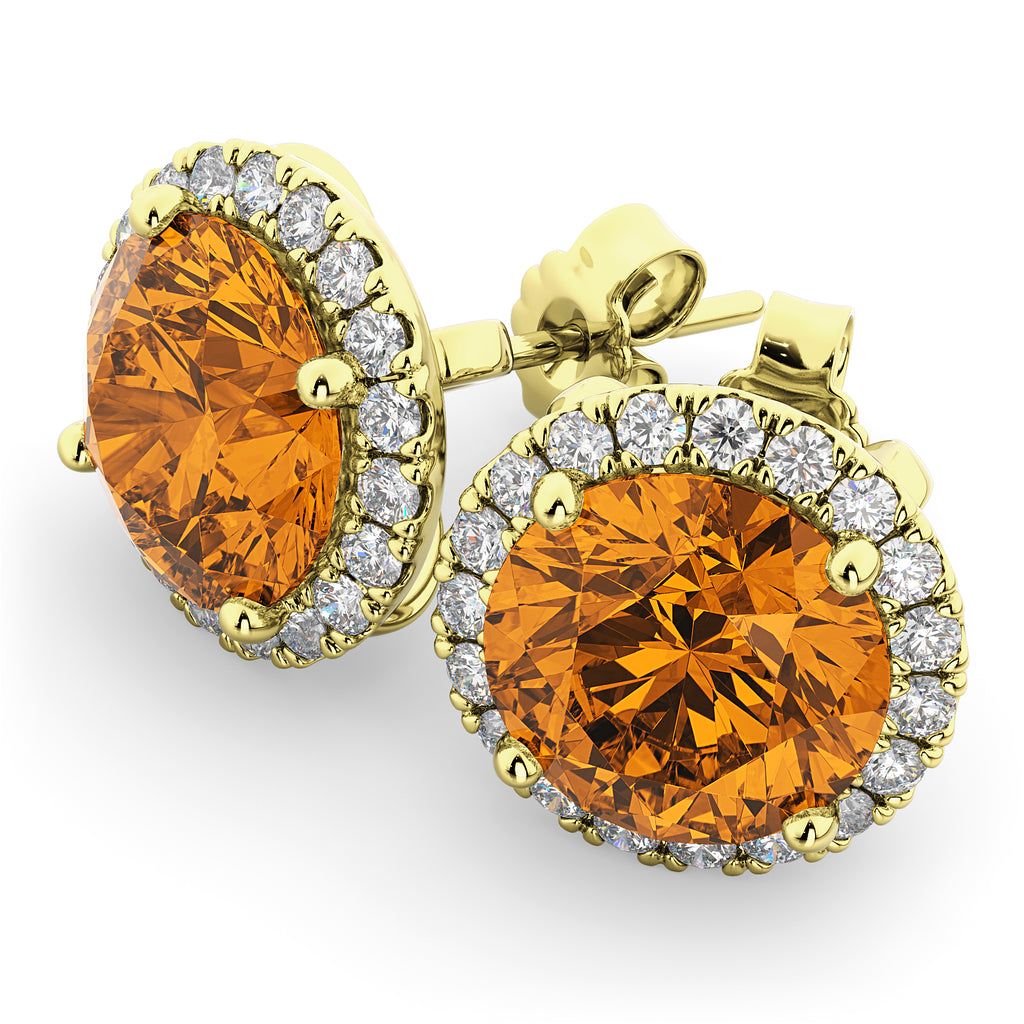 Halo Round Citrine & Diamond Earrings 14k Yellow Gold (4.17ct)