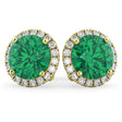 Halo Round Emerald & Diamond Earrings 14k Yellow Gold (4.97ct)