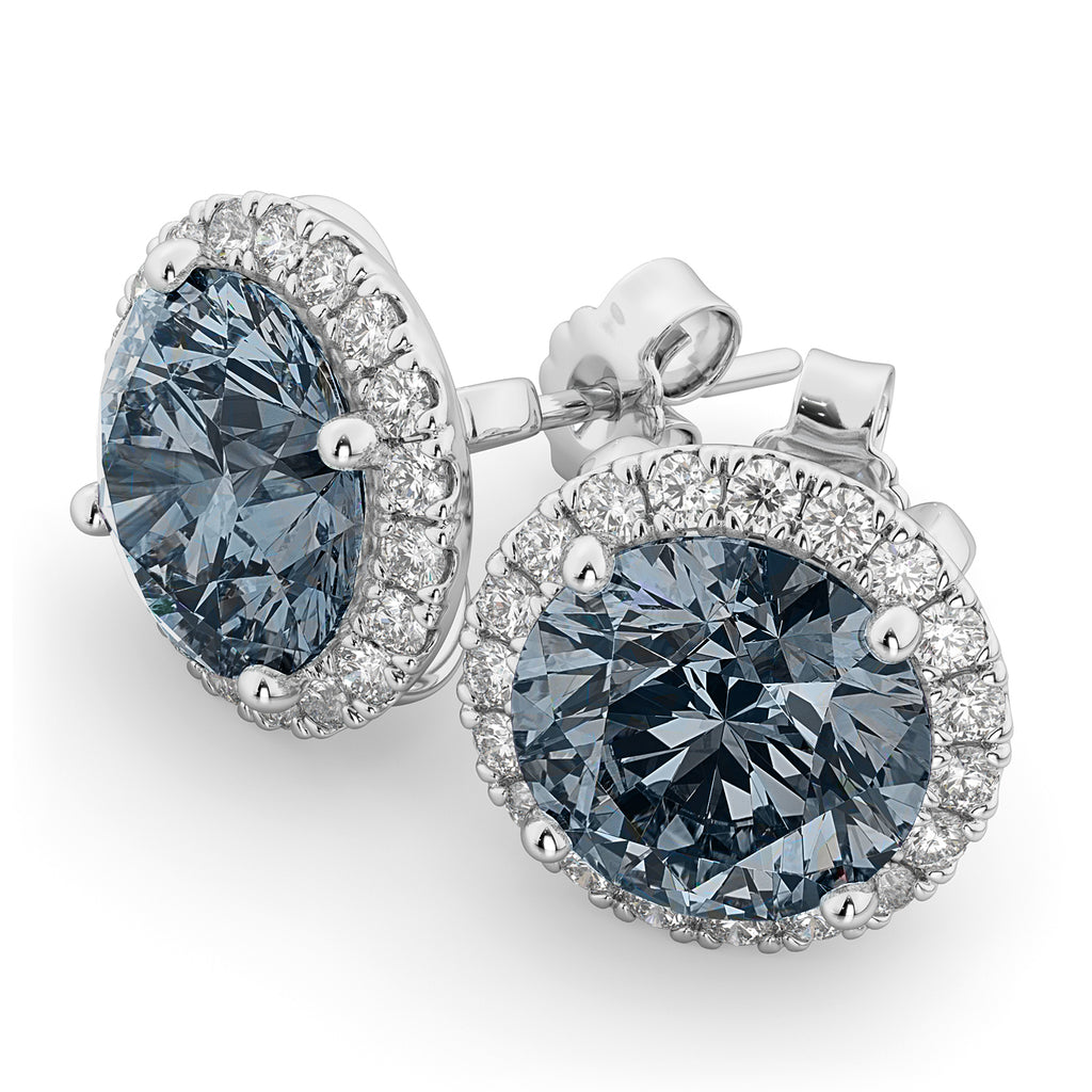 Halo Round Gray Spinel & Diamond Earrings 14k White Gold (4.17ct)
