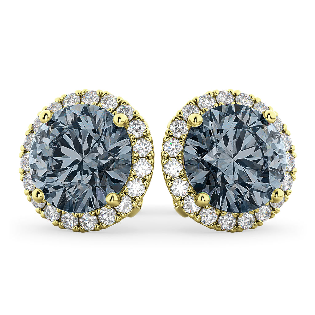 Halo Round Gray Spinel & Diamond Earrings 14k Yellow Gold (4.17ct)