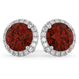 Halo Round Garnet & Diamond Earrings 14k White Gold (5.57ct)