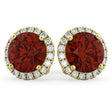 Halo Round Garnet & Diamond Earrings 14k Yellow Gold (5.57ct)