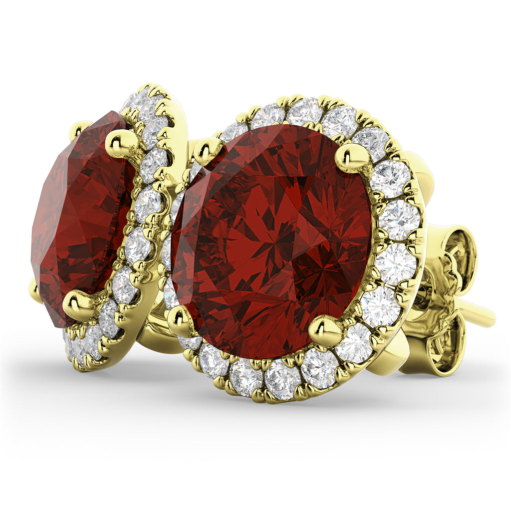 Halo Round Garnet & Diamond Earrings 14k Yellow Gold (5.57ct)