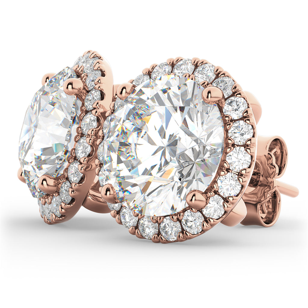 Halo Round Lab Diamond Stud Earrings 14k Rose Gold (4.57ct)
