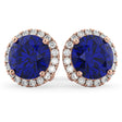 Halo Round Lab Blue Sapphire & Diamond Earrings 14k Rose Gold (5.17ct)