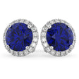 Halo Round Lab Blue Sapphire & Diamond Earrings 14k White Gold (5.17ct)