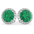 Halo Round Lab Emerald & Diamond Earrings 14k White Gold (4.97ct)