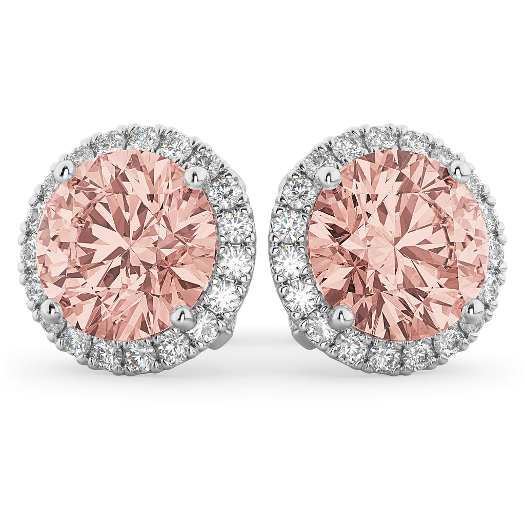 Halo Round Morganite & Diamond Earrings 14k White Gold (4.17ct)
