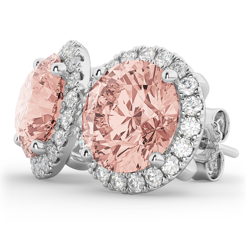 Halo Round Morganite & Diamond Earrings 14k White Gold (4.17ct)