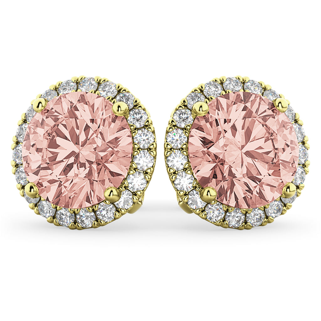 Halo Round Morganite & Diamond Earrings 14k Yellow Gold (4.17ct)