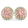 Halo Round Morganite & Diamond Earrings 14k Yellow Gold (4.17ct)