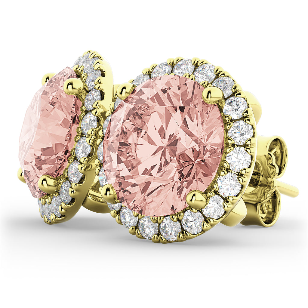 Halo Round Morganite & Diamond Earrings 14k Yellow Gold (4.17ct)