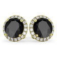 Halo Round Onyx & Diamond Earrings 14k Yellow Gold (5.57ct)