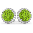 Halo Round Peridot & Diamond Earrings 14k White Gold (4.57ct)