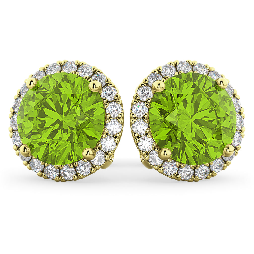 Halo Round Peridot & Diamond Earrings 14k Yellow Gold (4.57ct)