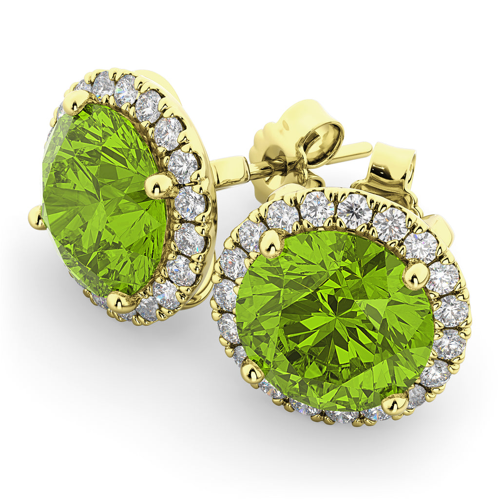 Halo Round Peridot & Diamond Earrings 14k Yellow Gold (4.57ct)