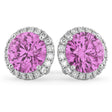 Halo Round Pink Sapphire & Diamond Earrings 14k White Gold (5.17ct)