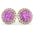 Halo Round Pink Sapphire & Diamond Earrings 14k Yellow Gold (5.17ct)