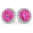 Halo Round Pink Tourmaline & Diamond Earrings 14k White Gold (4.57ct)