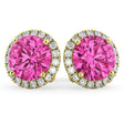 Halo Round Pink Tourmaline & Diamond Earrings 14k Yellow Gold (4.57ct)