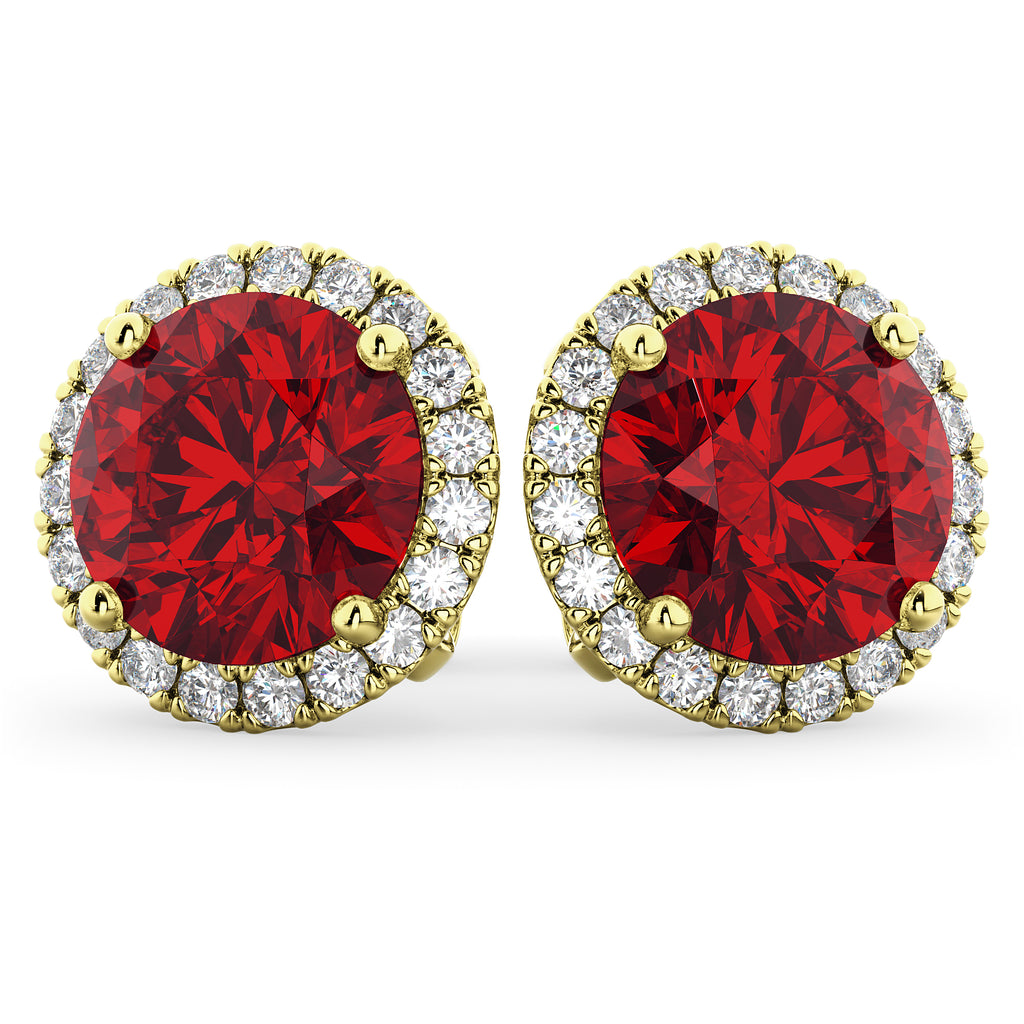 Halo Round Ruby & Diamond Earrings 14k Yellow Gold (5.17ct)