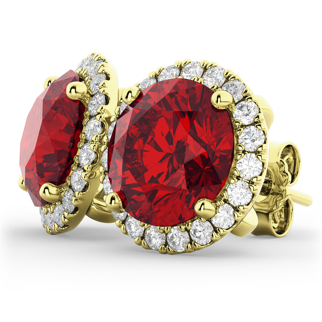 Halo Round Ruby & Diamond Earrings 14k Yellow Gold (5.17ct)