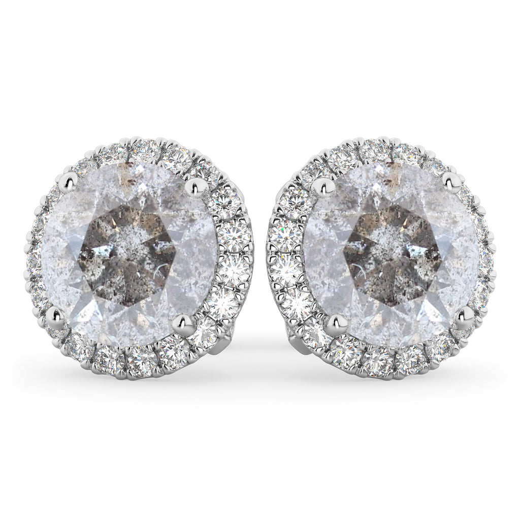 Halo Round Salt & Pepper Diamond & Diamond Earrings 14k White Gold (4.57ct)