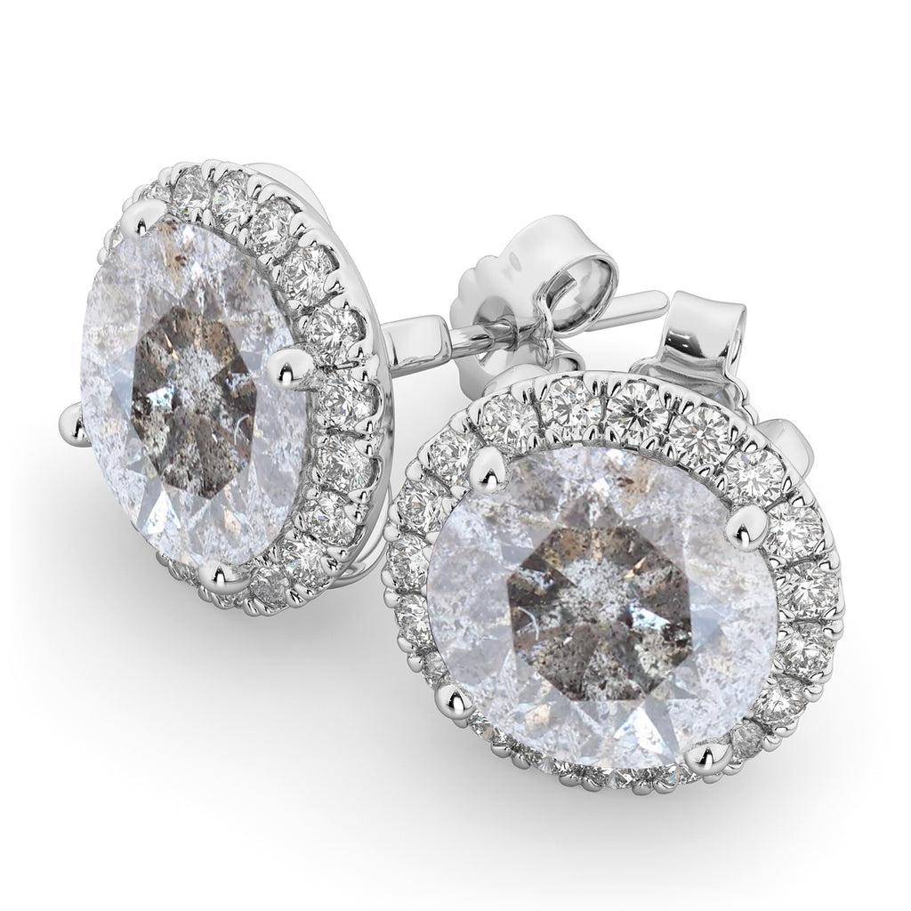 Halo Round Salt & Pepper Diamond & Diamond Earrings 14k White Gold (4.57ct)