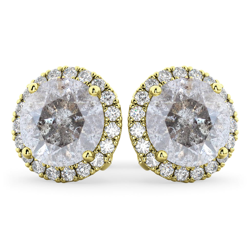 Halo Round Salt & Pepper Diamond & Diamond Earrings 14k Yellow Gold (4.57ct)