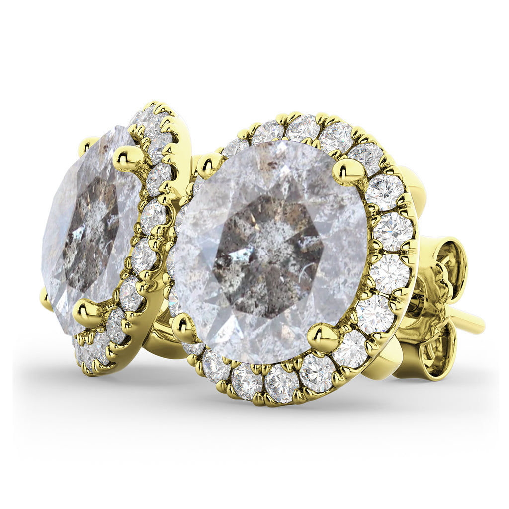 Halo Round Salt & Pepper Diamond & Diamond Earrings 14k Yellow Gold (4.57ct)