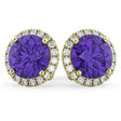 Halo Round Tanzanite & Diamond Earrings 14k Yellow Gold (4.17ct)