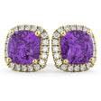 Halo Cushion Amethyst & Diamond Earrings 14k Yellow Gold (4.04ct)