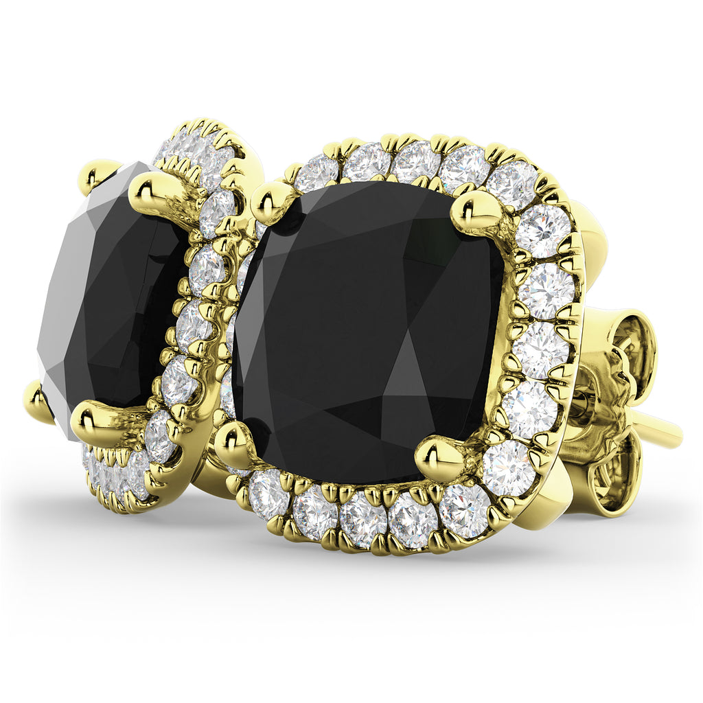 Cushion Cut Black Diamond & Diamond Earrings 14k Yellow Gold (3.10ct)