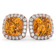 Halo Cushion Citrine & Diamond Earrings 14k Rose Gold (4.04ct)