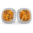 Halo Cushion Citrine & Diamond Earrings 14k White Gold (4.04ct)