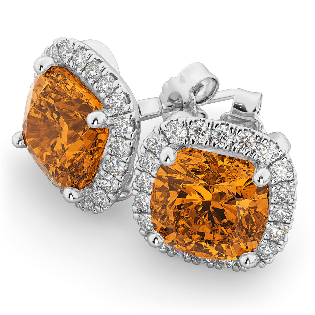 Halo Cushion Citrine & Diamond Earrings 14k White Gold (4.04ct)