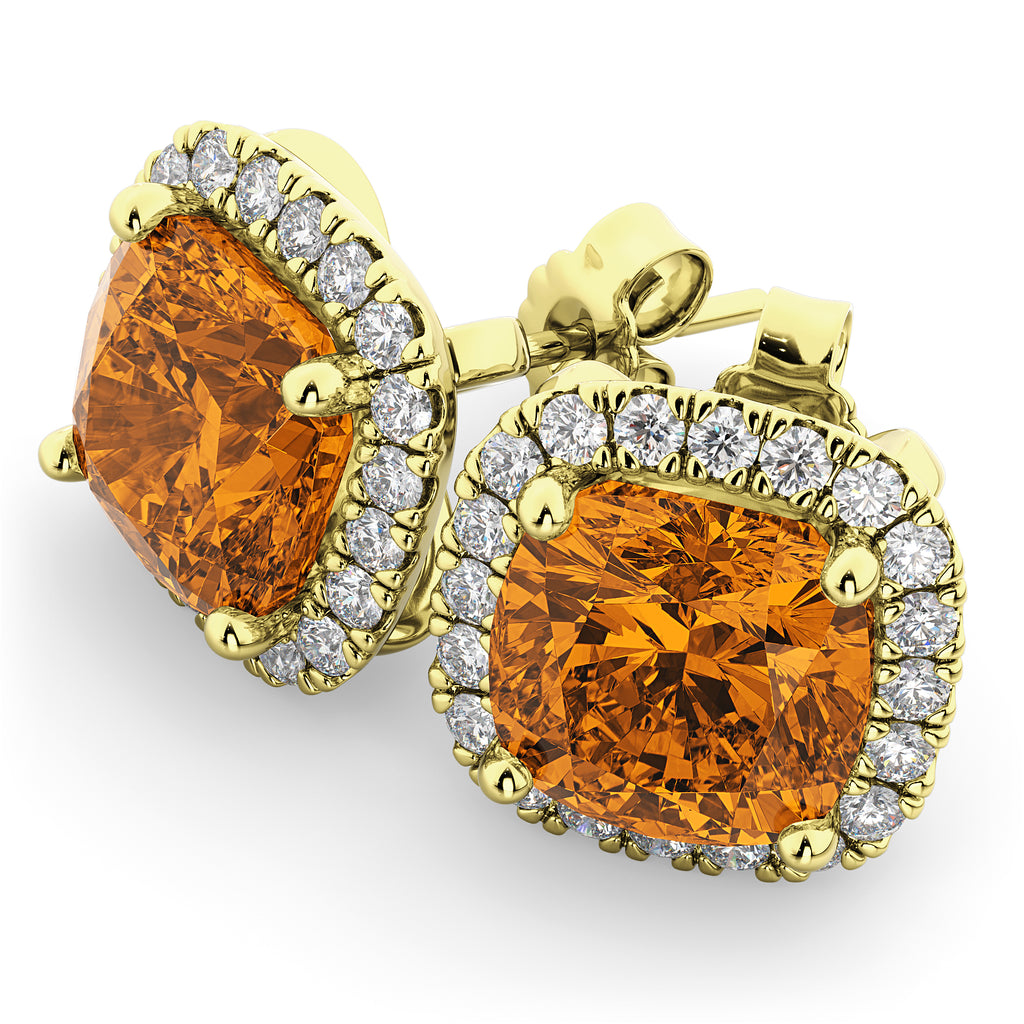 Halo Cushion Citrine & Diamond Earrings 14k Yellow Gold (4.04ct)