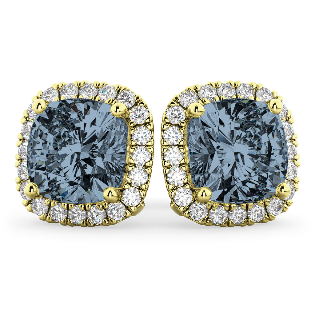 Halo Cushion Gray Spinel & Diamond Earrings 14k Yellow Gold (4.04ct)
