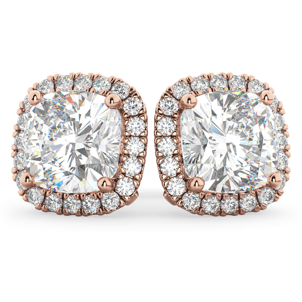 Halo Cushion Cut Lab Diamond Stud Earrings 14k Rose Gold (3.10ct)