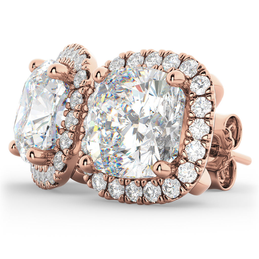 Halo Cushion Cut Lab Diamond Stud Earrings 14k Rose Gold (3.10ct)