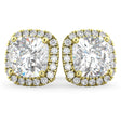 Halo Cushion Cut Lab Diamond Stud Earrings 14k Yellow Gold (3.10ct)