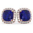 Halo Cushion Lab Blue Sapphire & Diamond Earrings 14k Rose Gold (4.04ct)