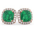 Halo Cushion Lab Emerald & Diamond Earrings 14k Rose Gold (4.04ct)