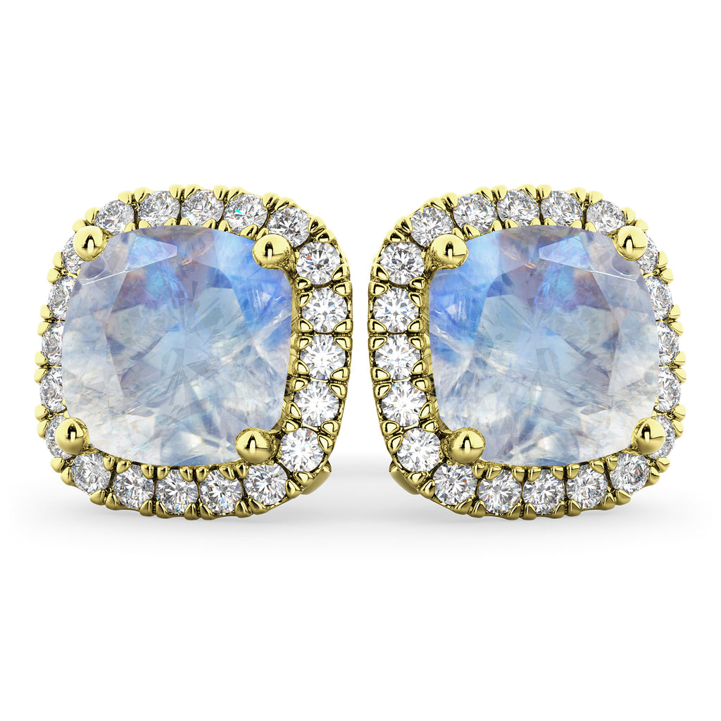Halo Cushion Moonstone & Diamond Earrings 14k Yellow Gold (4.04ct)