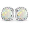 Halo Cushion Opal & Diamond Earrings 14k White Gold (4.04ct)