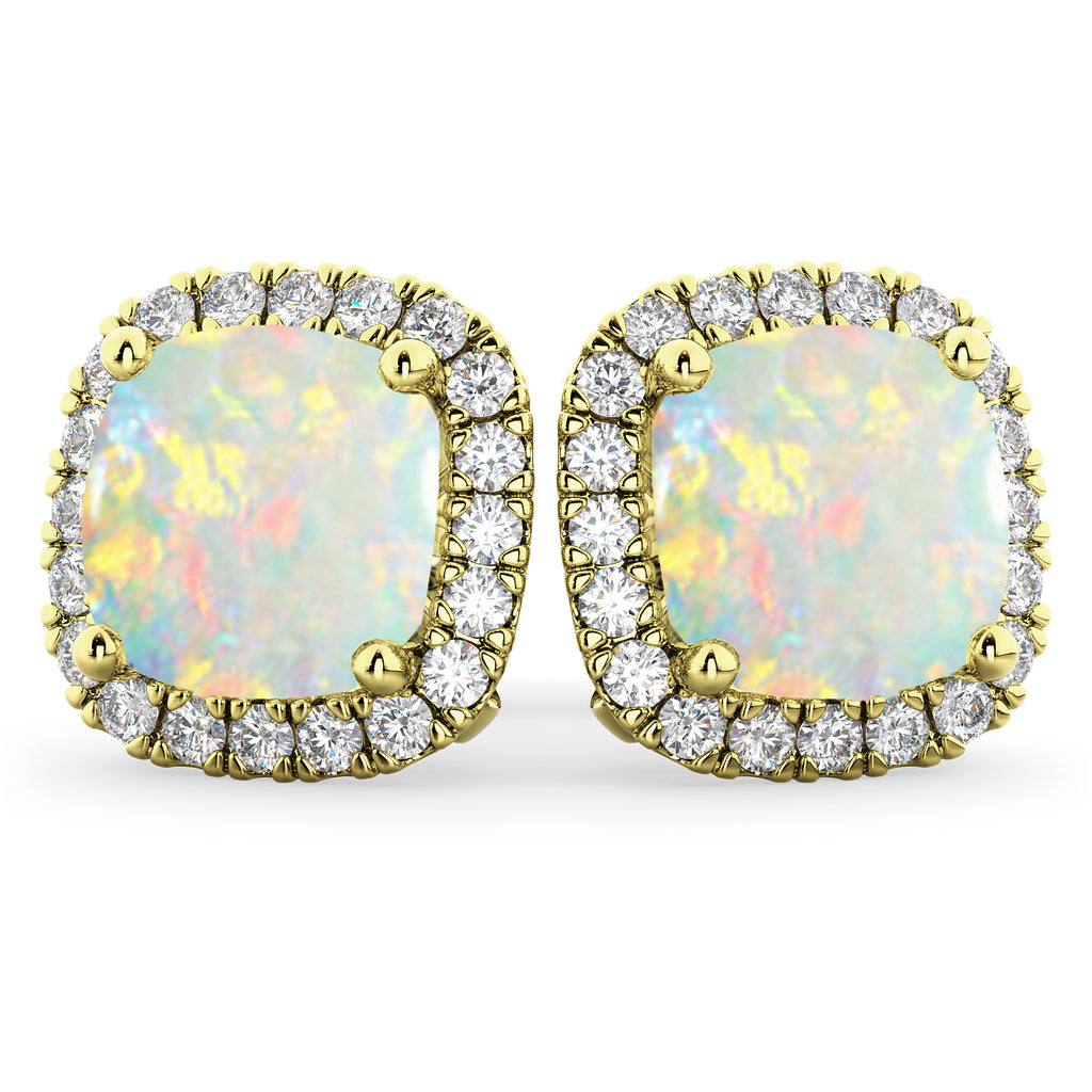 Halo Cushion Opal & Diamond Earrings 14k Yellow Gold (4.04ct)