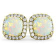Halo Cushion Opal & Diamond Earrings 14k Yellow Gold (4.04ct)