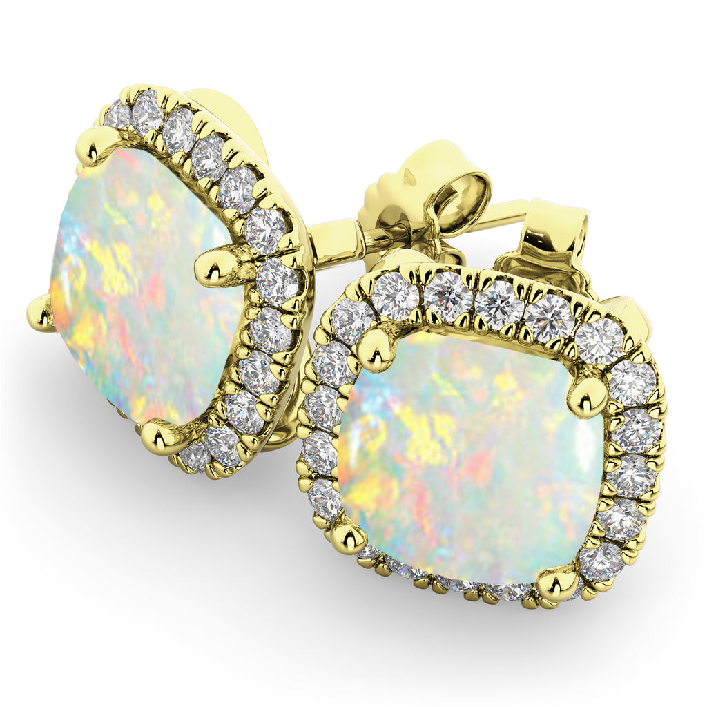Halo Cushion Opal & Diamond Earrings 14k Yellow Gold (4.04ct)