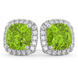 Halo Cushion Peridot & Diamond Earrings 14k White Gold (4.04ct)