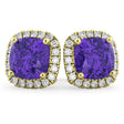Halo Cushion Tanzanite & Diamond Earrings 14k Yellow Gold (4.04ct)